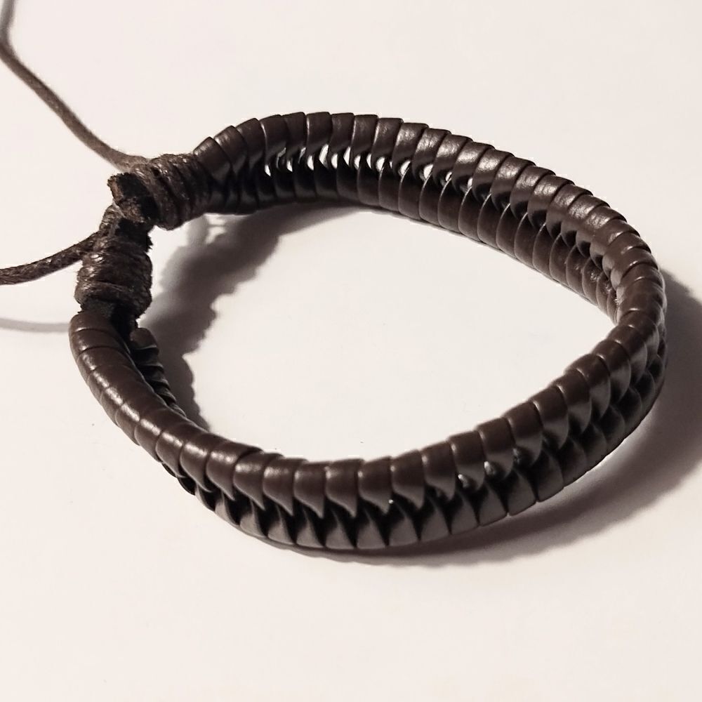 Men's bracelet leather braided brown new d66‎